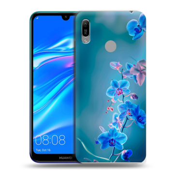 Силиконовый противоударный чехол на Huawei Y6 (2019) с принтом Голубые цветы