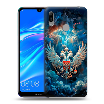 Силиконовый противоударный чехол на Huawei Y6 (2019) с принтом Герб флаг России