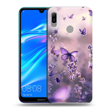 Силиконовый противоударный чехол на Huawei Y6 (2019) с принтом бабочки и лаванда