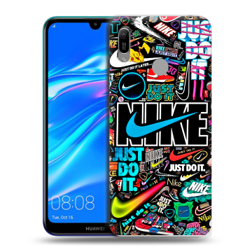 Силиконовый противоударный чехол на Huawei Y6 (2019) с принтом найк nike черный Силиконовый противоударный чехол на Huawei Y6 (2019) с принтом найк nike черный