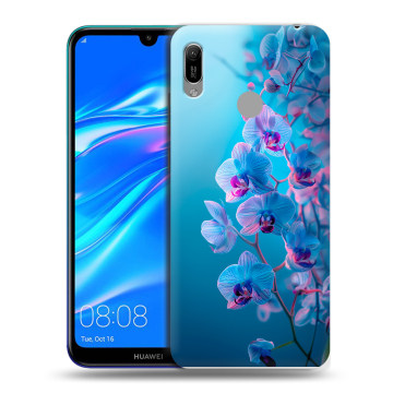 Силиконовый противоударный чехол на Huawei Y6 (2019) с принтом голубые орхидеи
