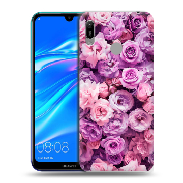 Силиконовый противоударный чехол на Huawei Y6 (2019) с принтом лавандовые розы