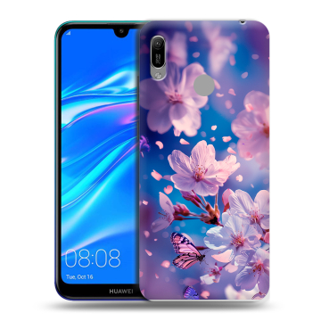 Силиконовый противоударный чехол на Huawei Y6 (2019) с принтом цветы бабочки