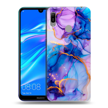 Силиконовый противоударный чехол на Huawei Y6 (2019) с принтом синий мрамор