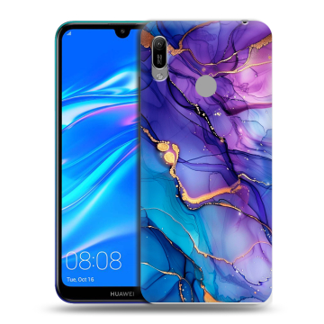 Силиконовый противоударный чехол на Huawei Y6 (2019) с принтом синий мрамор