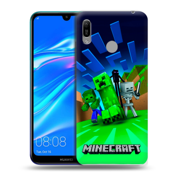 Силиконовый противоударный чехол на Huawei Y6 (2019) с принтом Майнкрафт Силиконовый противоударный чехол на Huawei Y6 (2019) с принтом Майнкрафт