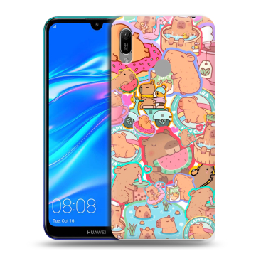 Силиконовый противоударный чехол на Huawei Y6 (2019) с принтом капибары