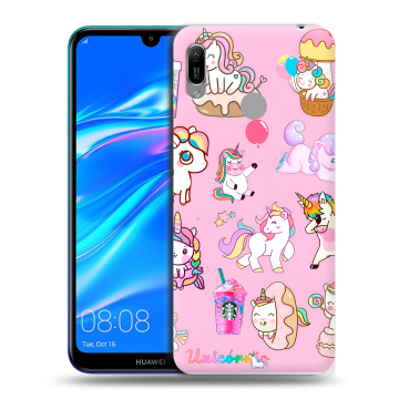 Силиконовый противоударный чехол на Huawei Y6 (2019) с принтом розовые единороги