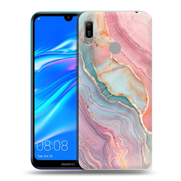 Силиконовый противоударный чехол на Huawei Y6 (2019) с принтом розовый мрамор