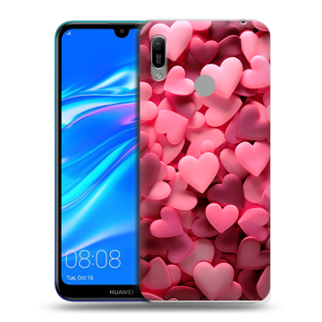 Силиконовый противоударный чехол на Huawei Y6 (2019) с принтом розовые сердечки