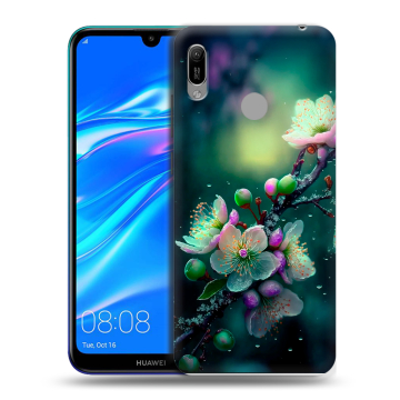Силиконовый противоударный чехол на Huawei Y6 (2019) с принтом Цветы и мрамор