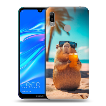 Силиконовый противоударный чехол на Huawei Y6 (2019) с принтом Капибара