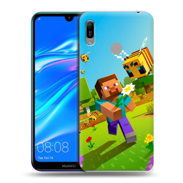 Силиконовый противоударный чехол на Huawei Y6 (2019) с принтом Майнкрафт Minecraft