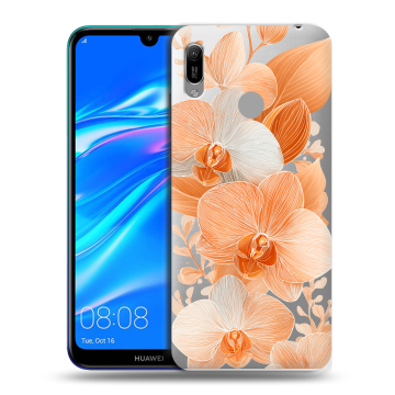 Силиконовый противоударный чехол на Huawei Y6 (2019) с принтом Бежевые цветы