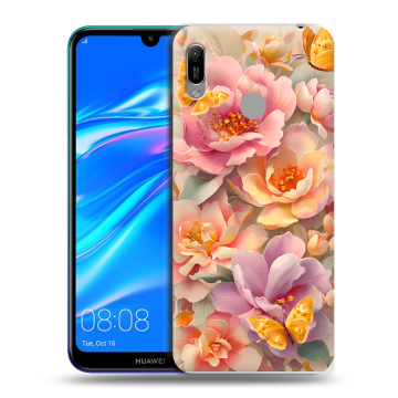 Силиконовый противоударный чехол на Huawei Y6 (2019) с принтом Цветы и бабочки