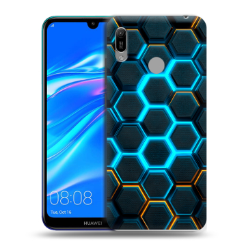 Силиконовый противоударный чехол на Huawei Y6 (2019) с принтом Неоновые соты