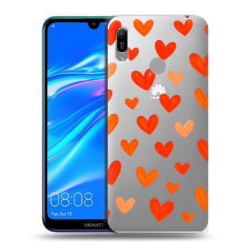 Силиконовый противоударный чехол на Huawei Y6 (2019) с принтом Сердечки