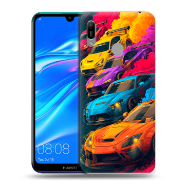 Силиконовый противоударный чехол на Huawei Y6 (2019) с принтом Тачки