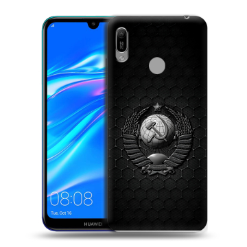Силиконовый противоударный чехол на Huawei Y6 (2019) с принтом Герб Флаг СССР