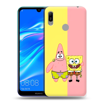 Силиконовый противоударный чехол на Huawei Y6 (2019) с принтом Спанч боб Спанчбоб