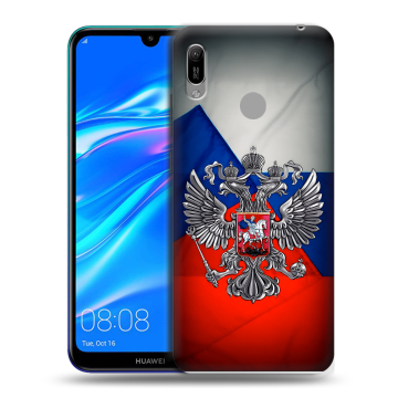 Силиконовый противоударный чехол на Huawei Y6 (2019) с принтом Флаг России