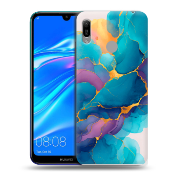 Силиконовый противоударный чехол на Huawei Y6 (2019) с принтом Мрамор блестки