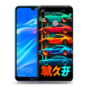 Силиконовый противоударный чехол на Huawei Y6 (2019) с принтом машины тачки