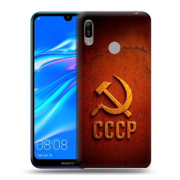 Силиконовый противоударный чехол на Huawei Y6 (2019) с принтом Флаг Герб СССР