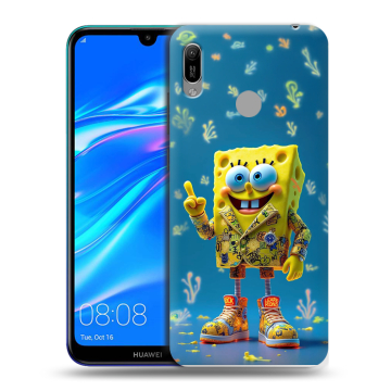Силиконовый противоударный чехол на Huawei Y6 (2019) с принтом Спанч боб Спанчбоб