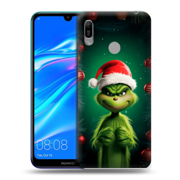 Силиконовый противоударный чехол на Huawei Y6 (2019) с принтом Гринч Новый год Рождество