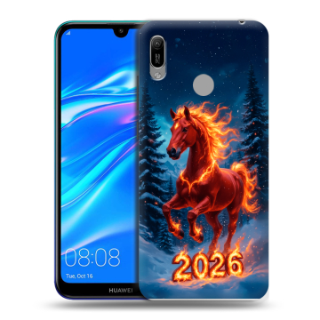 Силиконовый противоударный чехол на Huawei Y6 (2019) с принтом Новый год коня