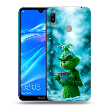 Силиконовый противоударный чехол на Huawei Y6 (2019) с принтом Новый год гринч