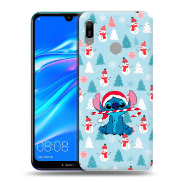 Силиконовый противоударный чехол на Huawei Y6 (2019) с принтом Стич Новый год