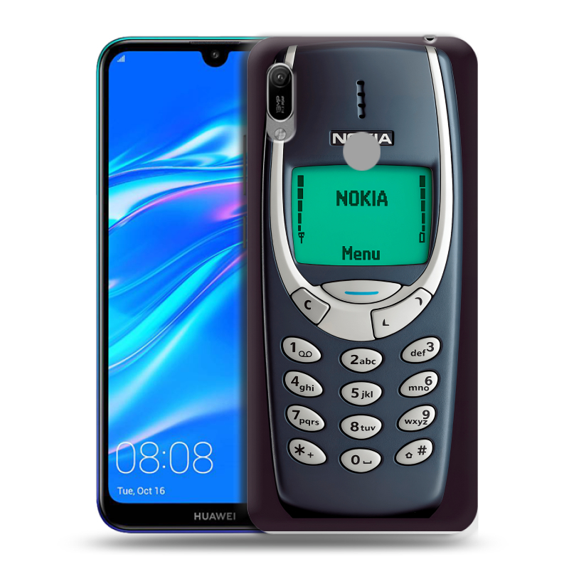 Силиконовый противоударный чехол на Huawei Y6 (2019) с принтом Старый телефон Силиконовый противоударный чехол на Huawei Y6 (2019) с принтом Старый телефон