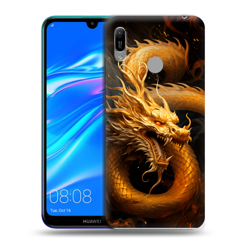Пластиковый чехол на Huawei Y6 (2019) с принтом Золотой дракон Пластиковый чехол на Huawei Y6 (2019) с принтом Золотой дракон