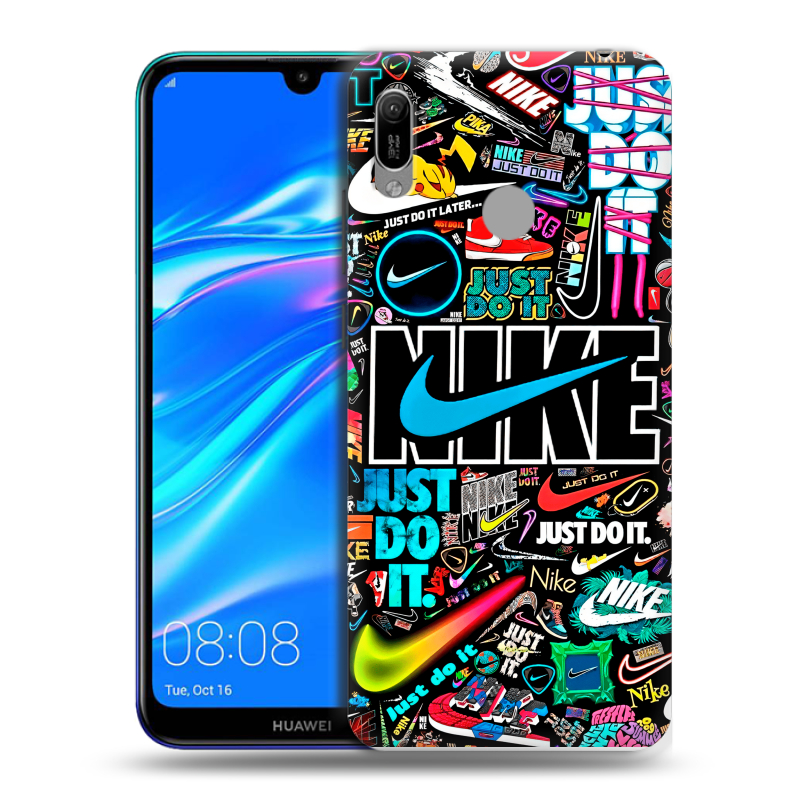 Пластиковый чехол на Huawei Y6 (2019) с принтом найк nike черный Пластиковый чехол на Huawei Y6 (2019) с принтом найк nike черный