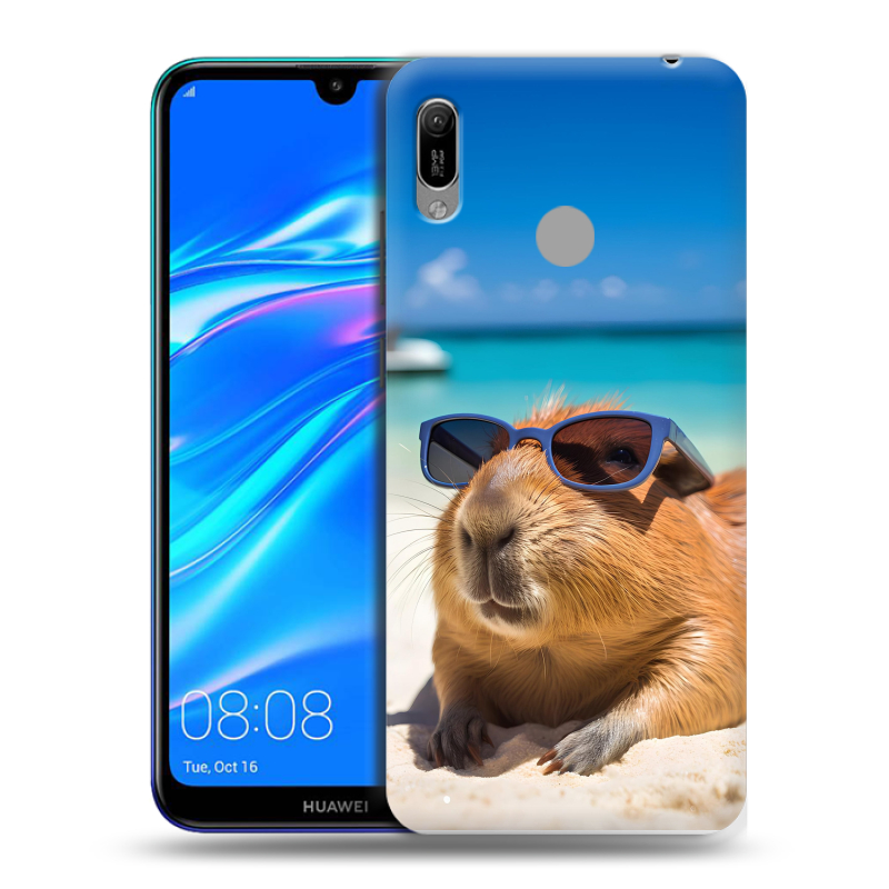 Силиконовый противоударный чехол на Huawei Y6 (2019) с принтом Капибара Силиконовый противоударный чехол на Huawei Y6 (2019) с принтом Капибара