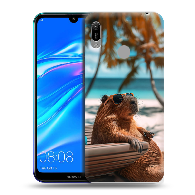 Силиконовый противоударный чехол на Huawei Y6 (2019) с принтом Капибара Силиконовый противоударный чехол на Huawei Y6 (2019) с принтом Капибара