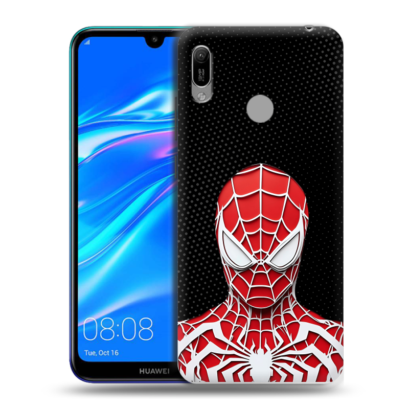 Силиконовый противоударный чехол на Huawei Y6 (2019) с принтом человек паук spiderman Силиконовый противоударный чехол на Huawei Y6 (2019) с принтом человек паук spiderman