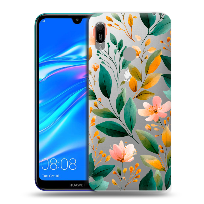 Пластиковый чехол на Huawei Y6 (2019) с принтом Цветы паттерн Пластиковый чехол на Huawei Y6 (2019) с принтом Цветы паттерн