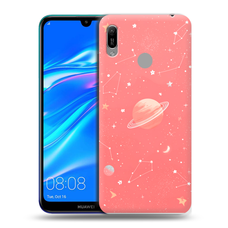 Силиконовый противоударный чехол на Huawei Y6 (2019) с принтом Розовый космос Силиконовый противоударный чехол на Huawei Y6 (2019) с принтом Розовый космос