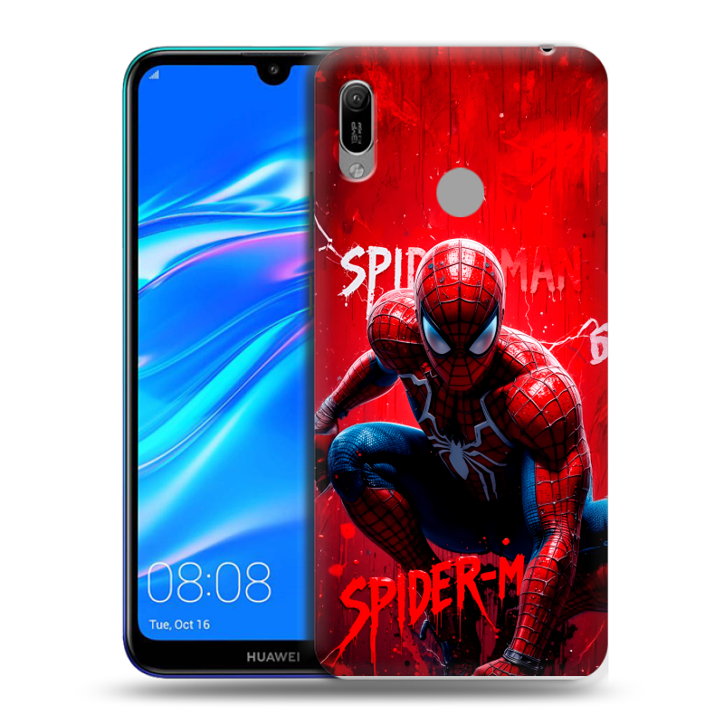 Пластиковый чехол на Huawei Y6 (2019) с принтом Spiderman Человек паук Пластиковый чехол на Huawei Y6 (2019) с принтом Spiderman Человек паук