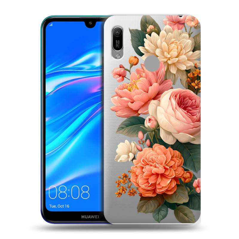 Силиконовый противоударный чехол на Huawei Y6 (2019) с принтом цветы Силиконовый противоударный чехол на Huawei Y6 (2019) с принтом цветы