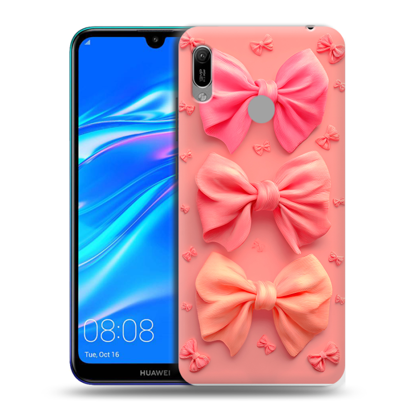 Пластиковый чехол на Huawei Y6 (2019) с принтом Розовые бантики Пластиковый чехол на Huawei Y6 (2019) с принтом Розовые бантики