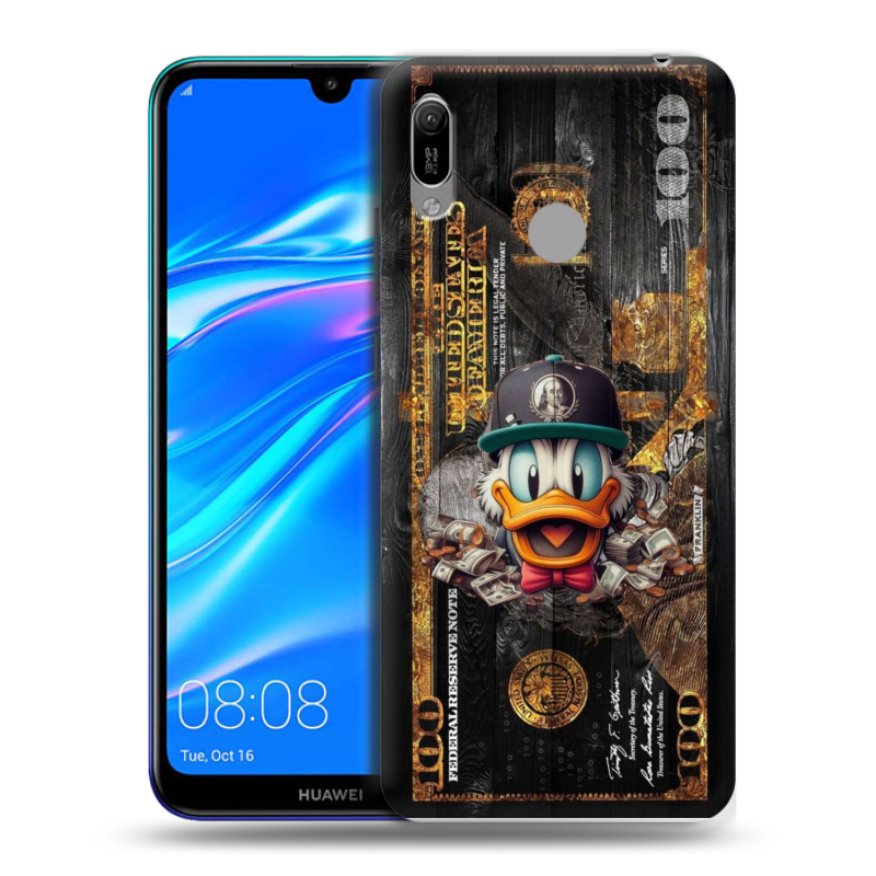 Силиконовый противоударный чехол на Huawei Y6 (2019) с принтом Дональд Дак Доллар Силиконовый противоударный чехол на Huawei Y6 (2019) с принтом Дональд Дак Доллар