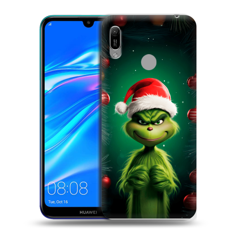 Силиконовый противоударный чехол на Huawei Y6 (2019) с принтом Гринч Новый год Рождество Силиконовый противоударный чехол на Huawei Y6 (2019) с принтом Гринч Новый год Рождество