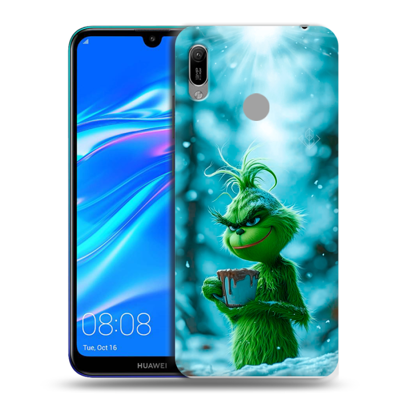 Силиконовый противоударный чехол на Huawei Y6 (2019) с принтом Новый год гринч Силиконовый противоударный чехол на Huawei Y6 (2019) с принтом Новый год гринч