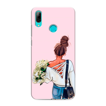 Силиконовый противоударный чехол на Huawei Y7 (2019) с принтом Девушка и букет