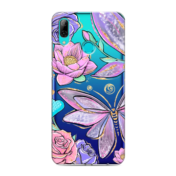 Силиконовый противоударный чехол на Huawei Y7 (2019) с принтом Бабочки и цветы Силиконовый противоударный чехол на Huawei Y7 (2019) с принтом Бабочки и цветы