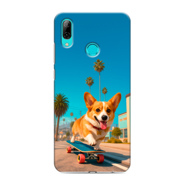 Силиконовый противоударный чехол на Huawei Y7 (2019) с принтом Корги на скейте